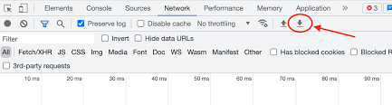 Screenshot indicating the HAR download button in Chrome's devtools