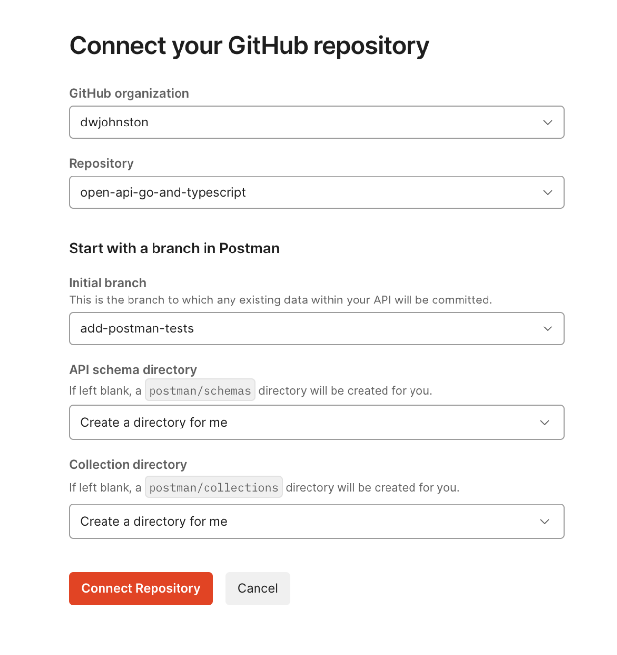 Screenshot of the connect github dialog